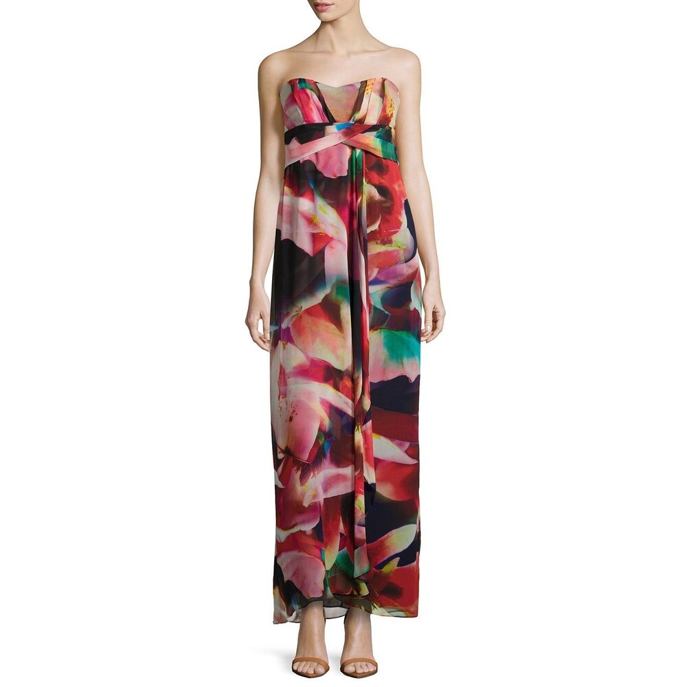 NICOLE MILLER Petal Power Floral Chiffon Strapless Empire Gown 0 $565 - Picture 5 of 12